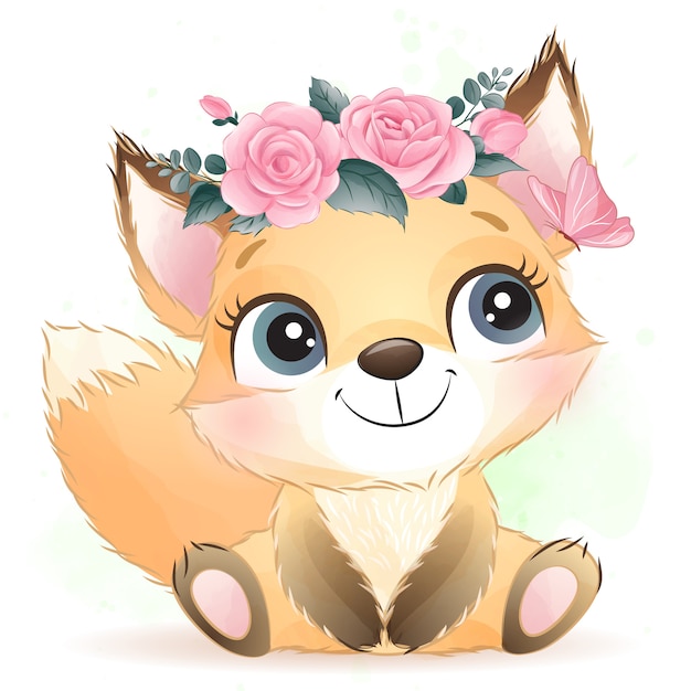 Cute baby foxy with floral