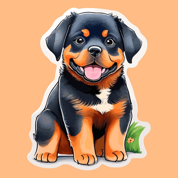 Cute Baby German Shepherd Dog Sticker Art Illustration Vector Design