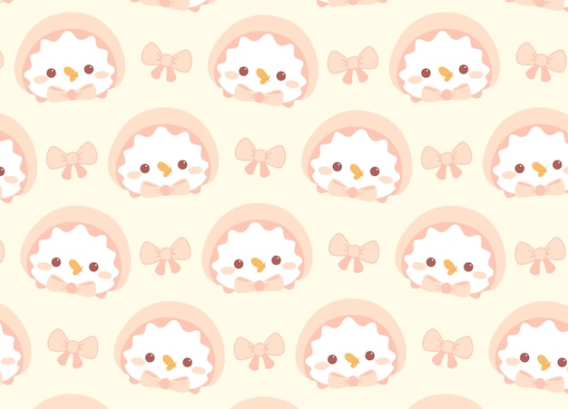 Cute baby girl duck doodle seamless pattern for nursery pattern pink pastel wallpaper