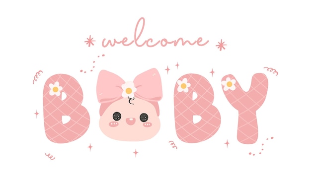 Cute Baby Girl Shower in pink Welcome baby girl banner Perfect for invitaion greeting card welcoming