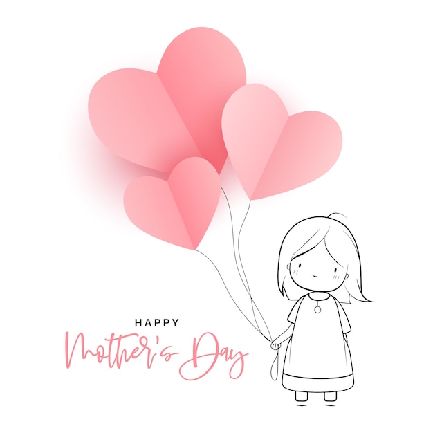 Vector cute baby girl with heart balloons vector illustration