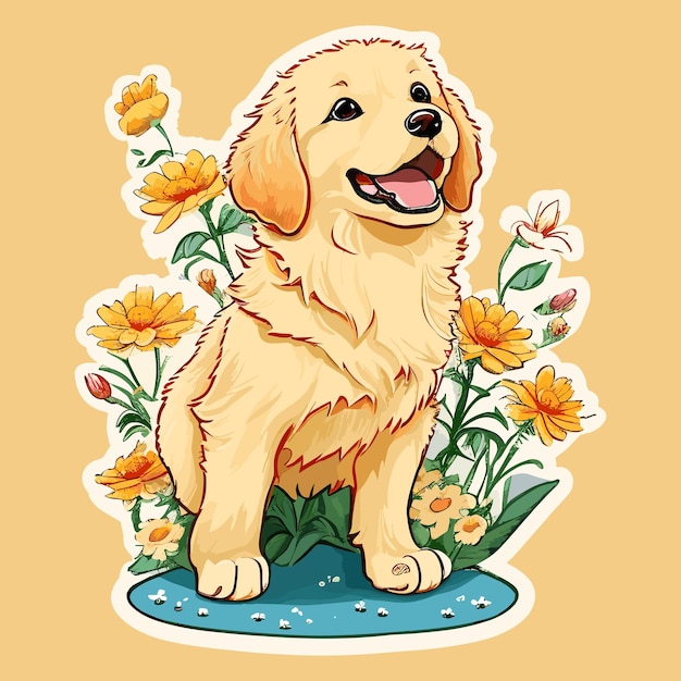 Cute Baby Golden Retriever Dog Sticker Art Illustration Vector Design