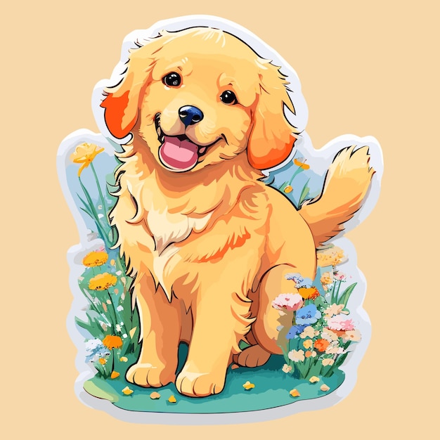 Cute Baby Golden Retriever Dog Sticker Art Illustration Vector Design