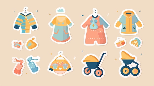 Vector cute baby goods stickers collection for crafting projects