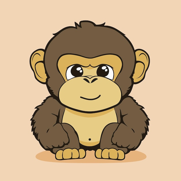 Cute Baby Gorilla Character Sitting on yellow Background