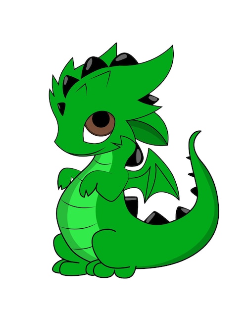 Cute baby green dragon character cartoon vector illustration