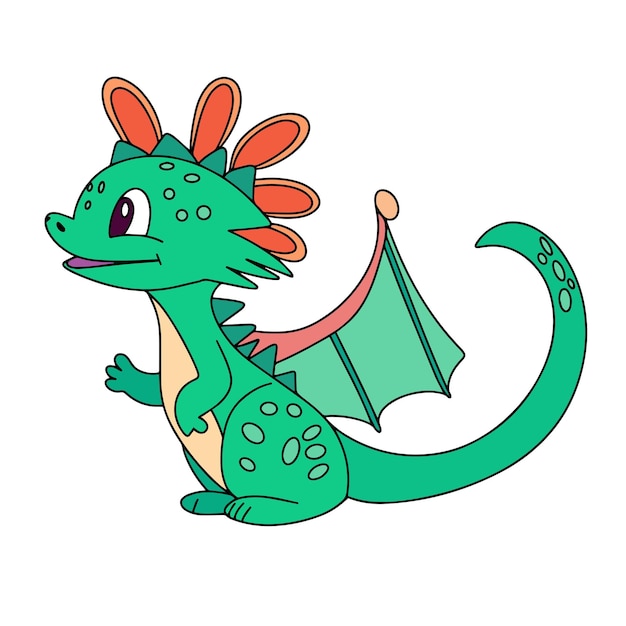 Cute Baby Green Dragon Sitting Cartoon Vector Icon Illustration Animal Nature Icon Concept Isolated