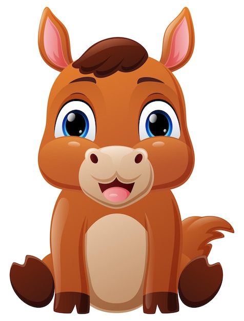 Cute baby horse cartoon sitting