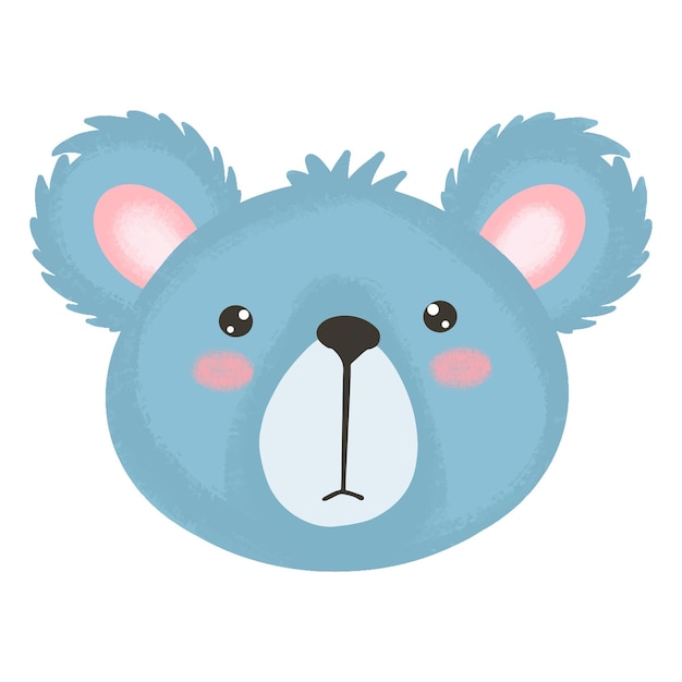 Cute baby illustration with Koala muzzle. Animal kawaii characters. The faces of wild animals.