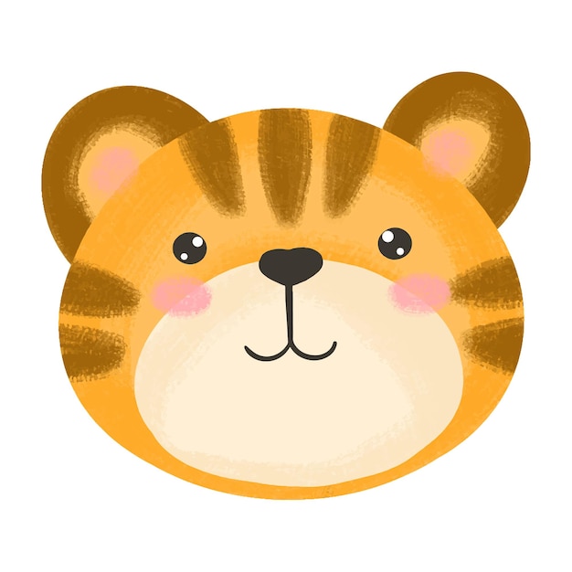 Cute baby illustration with Tiger muzzle. Animal kawaii characters. The faces of wild animals.