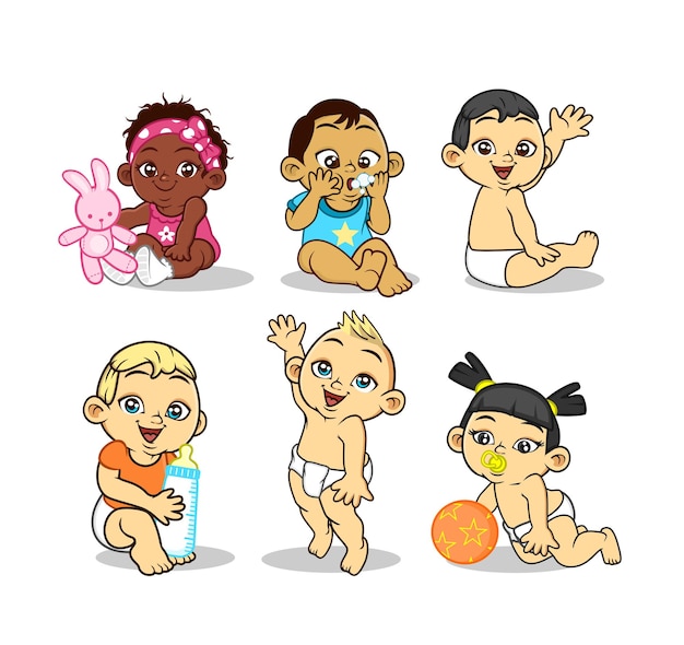 Cute baby infant cartoon characters illustration