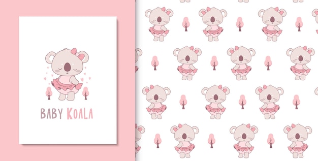 Cute baby koala doodle seamless pattern for nursery pattern and card pink pastel wallpaper