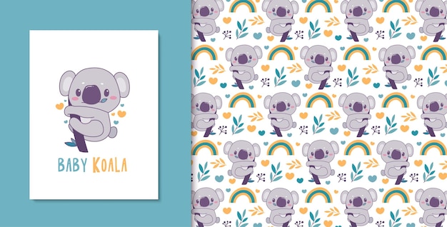 Cute baby koala doodle seamless pattern for nursery pattern and wallpaper