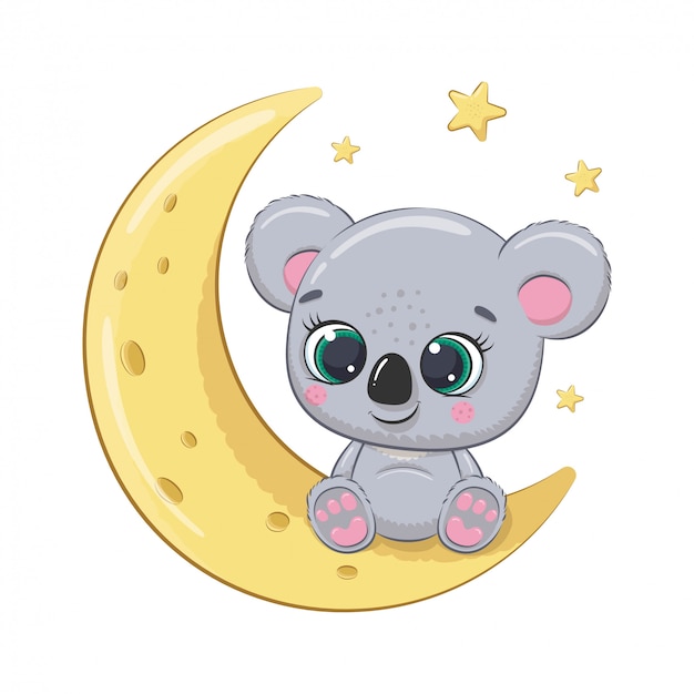 Cute baby koala sitting on the moon.  illustration for baby shower, greeting card, party invitation, fashion clothes t-shirt print.