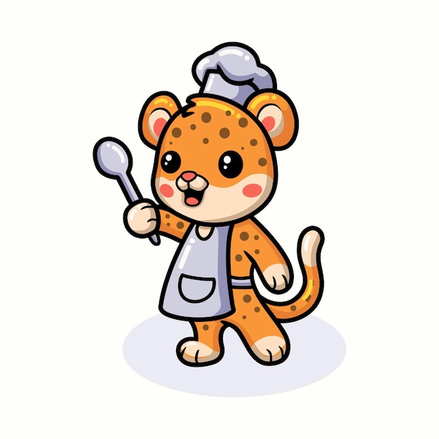 Cute baby leopard chef cartoon