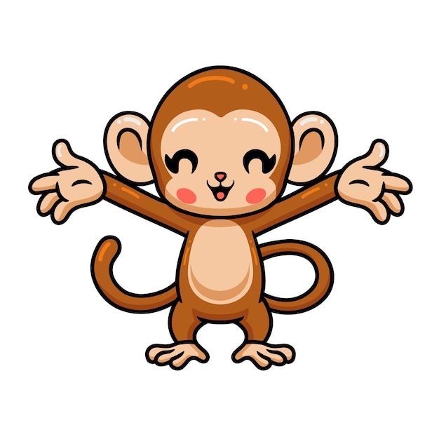 Cute baby monkey cartoon raising hands