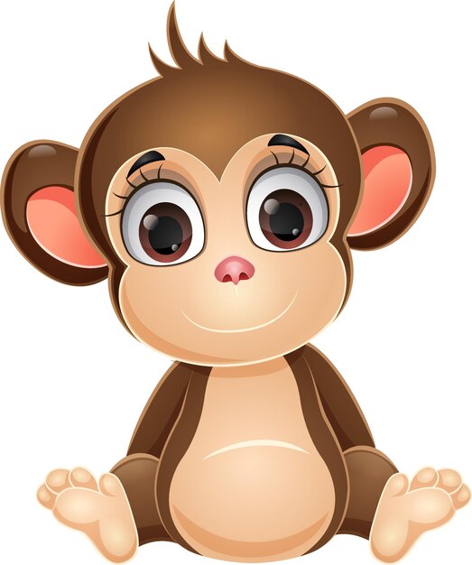 Vector cute baby monkey cartoon sitting