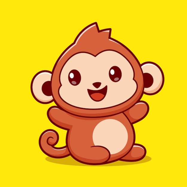 Cute Baby Monkey Sitting Cartoon Vector Icon Illustration Animal Nature Icon Isolated Flat Vector