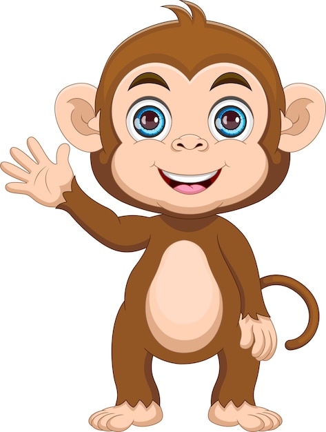 Vector cute baby monkey waving