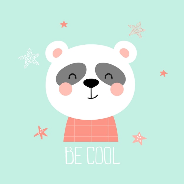 Cute baby panda print Be cool Vector illustration in cartoon style