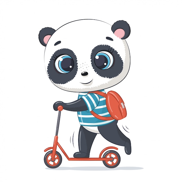 Cute baby panda on the scooter.  illustration for baby shower, greeting card, party invitation, fashion clothes t-shirt print.