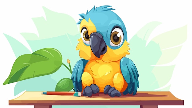 Vector cute baby parrot student cartoon illustration