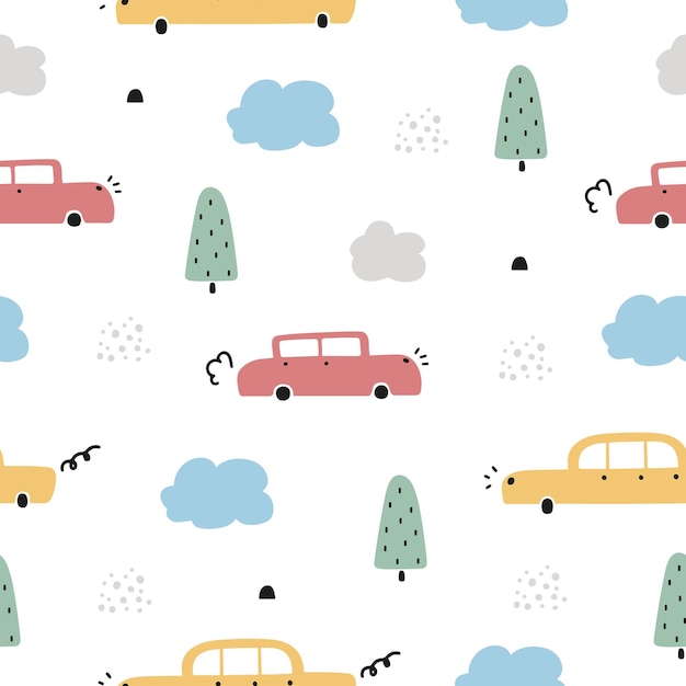 Cute baby pattern with car and traffic light Funny illustration for kids