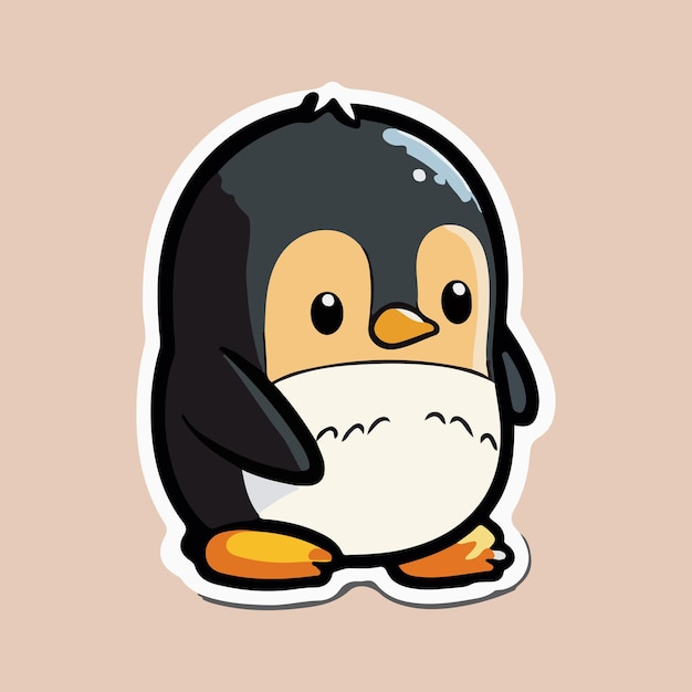 Cute Baby Penguin love and happy expression sticker flat cartoon style vector illustration