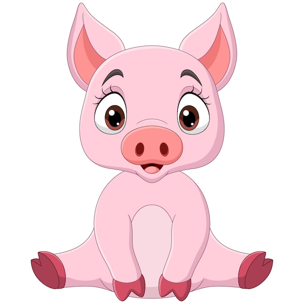 Cute baby pig cartoon sitting