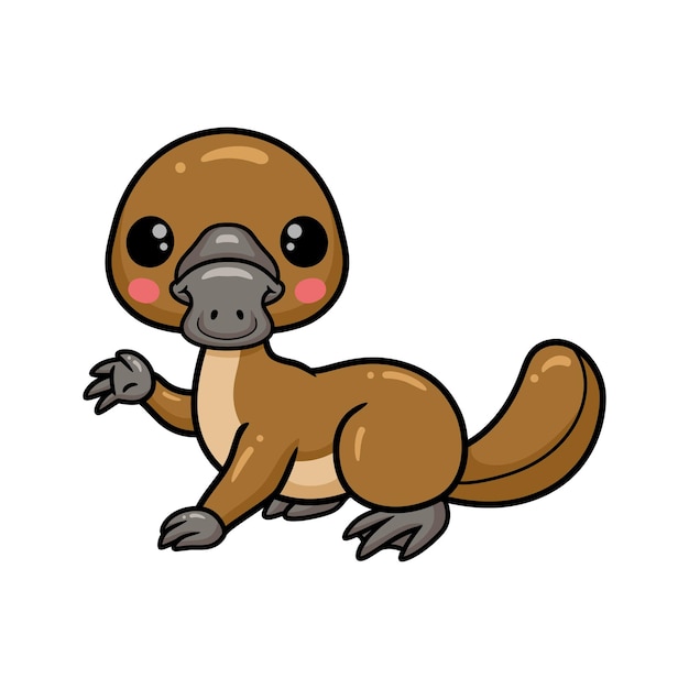 Cute baby platypus cartoon waving hand