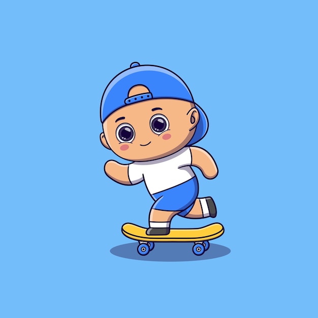 cute baby playing skateboard cartoon