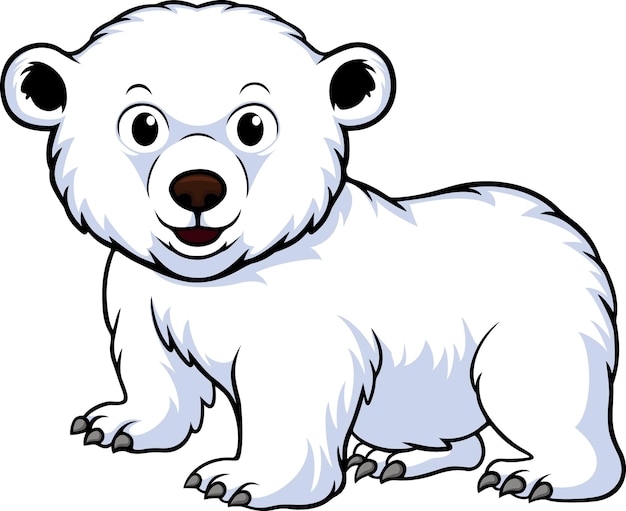 Cute baby polar bear cartoon on white background