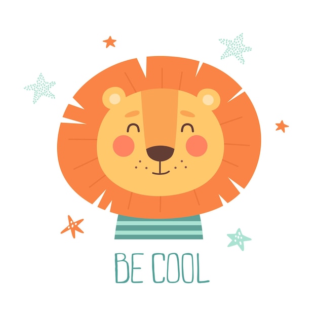 Cute baby print with a lion cub Be cool Vector illustration in cartoon style