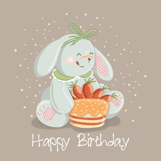 Cute baby rabbit character with carrot cake