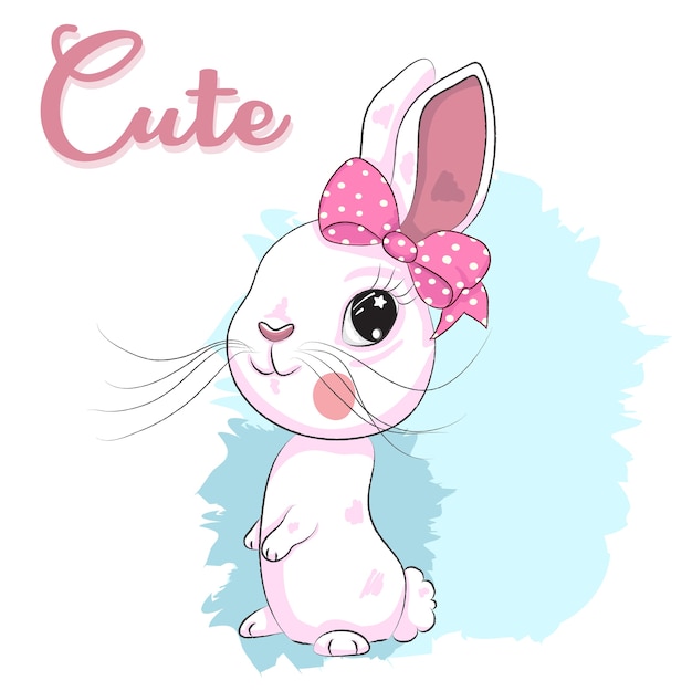 Cute baby rabbit girl cartoon hand drawn