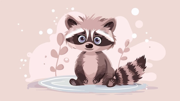 Vector cute baby raccoon cartoon illustration with sly expression