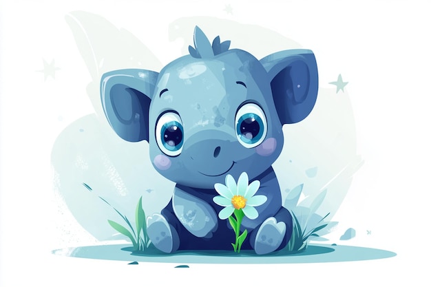 Vector cute baby rhinoceros holding object