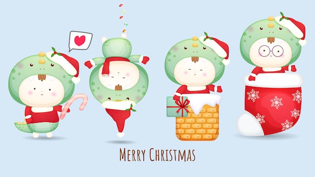 Cute baby santa for merry christmas illustration set Premium Vector