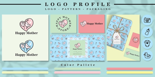 cute baby shop logo with pattern  and mockup invitation icon for branding