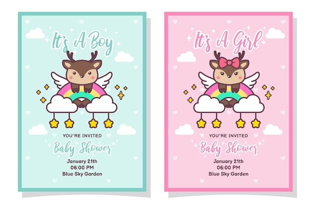 Cute Baby Shower Boy And Girl Invitation Card With Deer