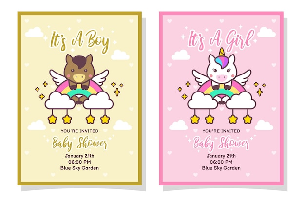 Cute Baby Shower Boy And Girl Invitation Card With Horse