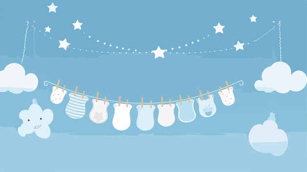 Cute Baby Shower Design on Blue Background Vector Illustration