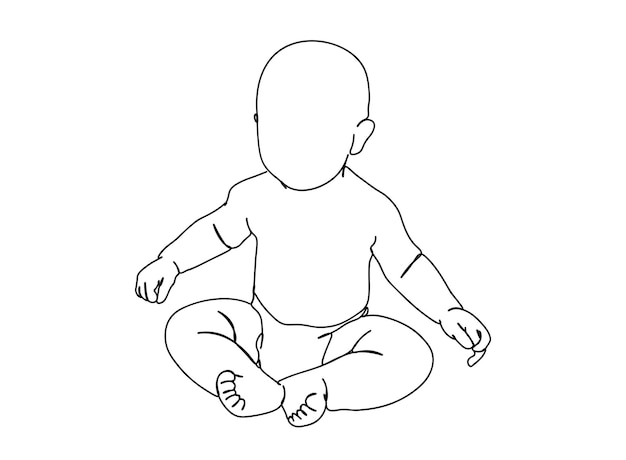 Cute Baby single-line art drawing continues line vector illustration