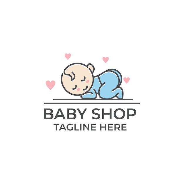 cute baby sleep for babyshop logo design vector icon illustration