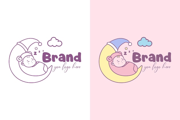 Cute baby sleep logo design