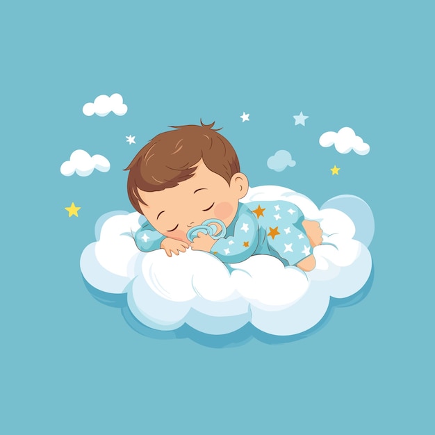 Cute Baby Sleeping On Cloud Pillow Cartoon Icon vector Illustration vector graphic illustration