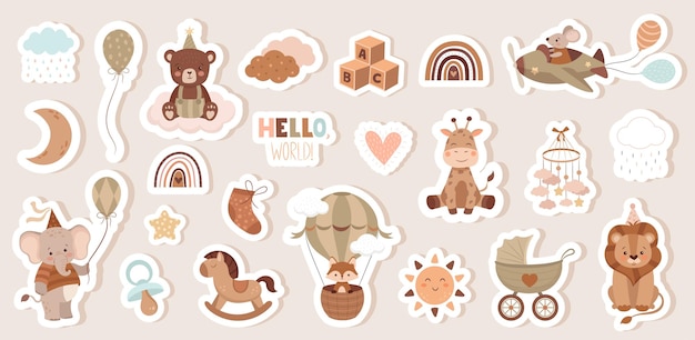 Vector cute baby stickers with animals