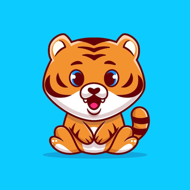 Cute Baby Tiger Sitting Cartoon Illustration