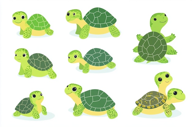 Vector cute baby turtles in different poses