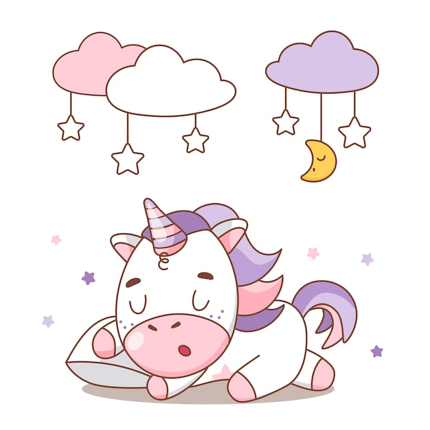 Cute baby unicorn sleeping Element for print postcard and poster Vector illustration